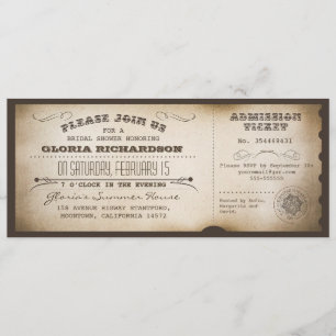 Invitación diseño de tipografía de boleto de ducha de matrimo