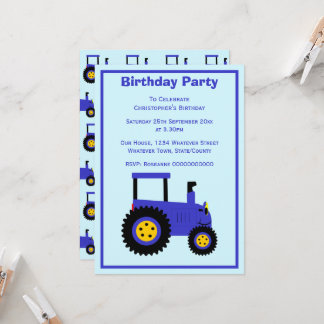 Invitación Diseño de Tractor Azul Cumpleaños Personalizado