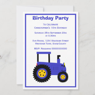 Invitación Diseño de Tractor Azul Fiesta de Cumpleaños Person