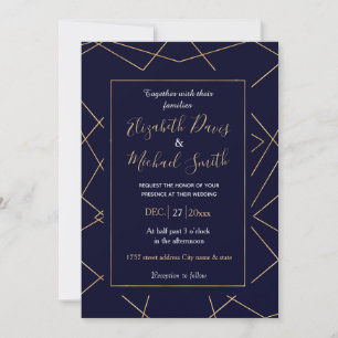 Invitación Diseño de trazo geométrico moderno de oro azul