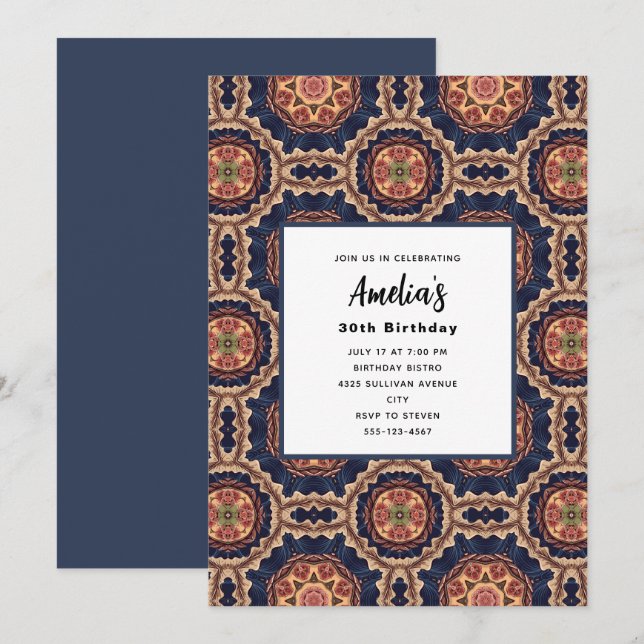 Invitación Diseño decorativo de Flores y Estrellas Cumpleaños (Anverso / Reverso)