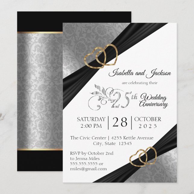 Invitación Diseño del 25º Aniversario del Corazón de Plata (Anverso / Reverso)