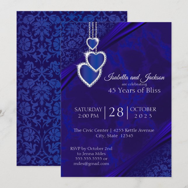 Invitación Diseño del 45º / 65º Aniversario de Bodas de Zafir (Anverso / Reverso)
