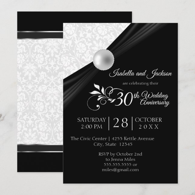 Invitación Diseño del Aniversario de la Perla - Blanco y negr (Anverso / Reverso)