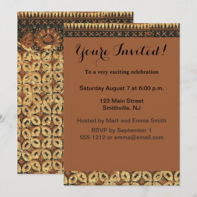 Invitación Diseño del patrón de arte Coffee Bean Batik (Anverso / Reverso)