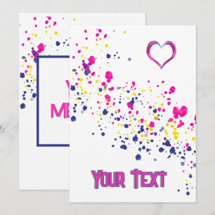 Invitación Diseño diagonal de confetti rosa-amarillo-azul