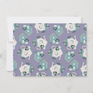 Invitación Diseño Divertido de Casa para Pájaros Morado Azul 
