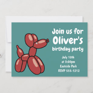 Invitación Diseño divertido de perro con animal de globo rojo