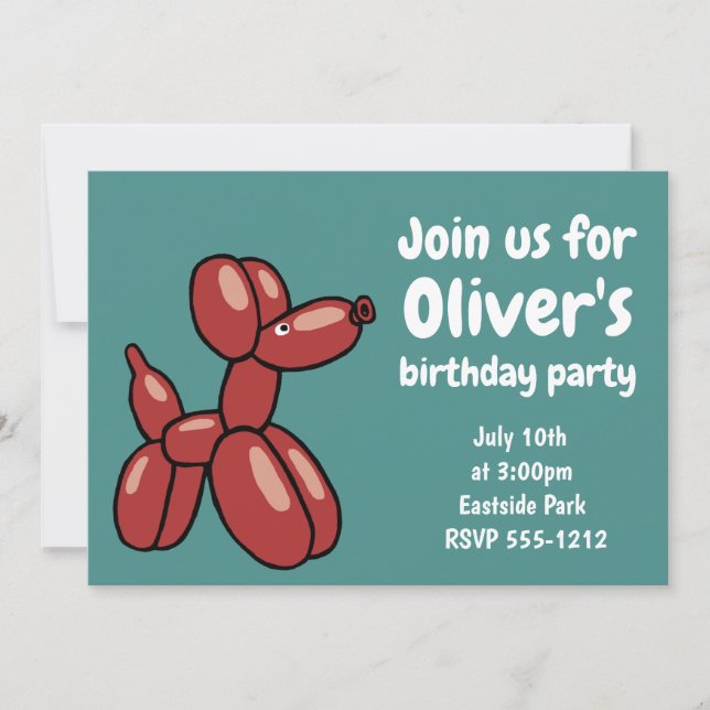 Invitación Diseño divertido, globo rojo, de perros animales (Anverso)