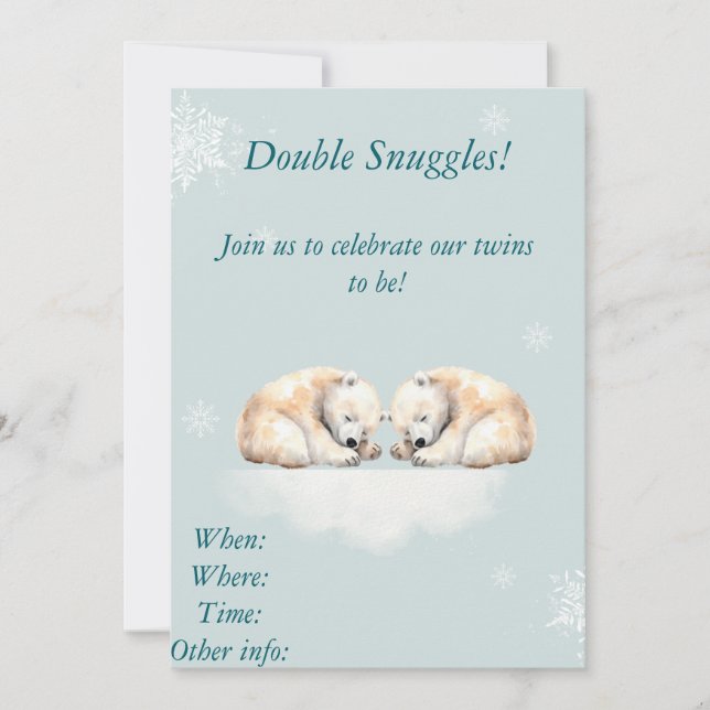 Invitación Diseño doble de oso polar Baby Shower (Anverso)