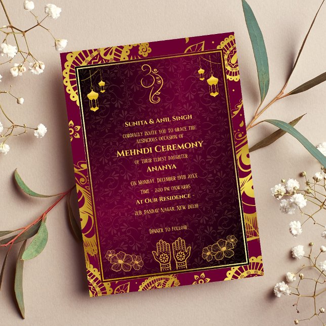 Invitación Diseño dorado de la ceremonia de la novia india Me (Subido por el creador)