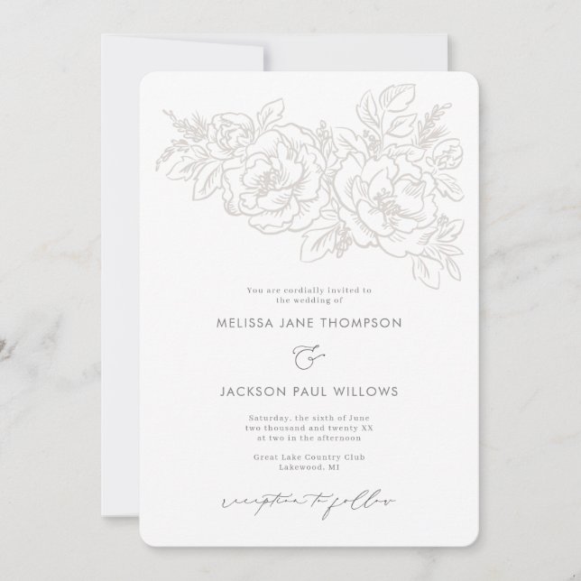 Invitación Diseño elegante de boda en la esquina de la flor (Anverso)