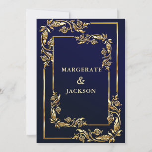 Invitación Diseño elegante de casamiento de flores doradas