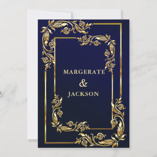 Invitación Diseño elegante de casamiento de flores doradas