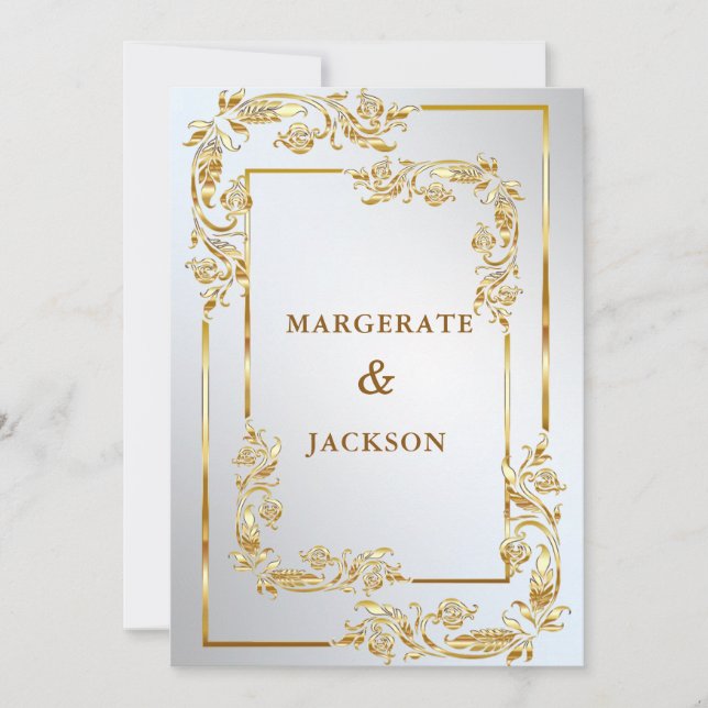 Invitación Diseño elegante de casamiento de flores doradas (Anverso)