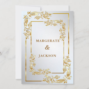 Invitación Diseño elegante de casamiento de flores doradas