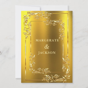 Invitación Diseño elegante de casamiento de flores doradas