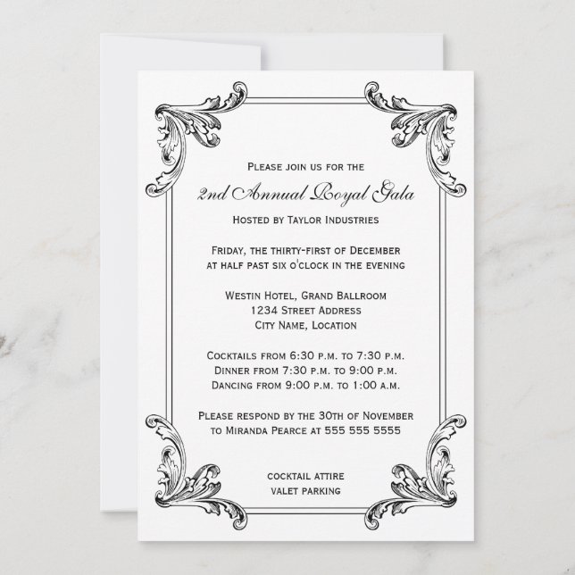 Invitación Diseño elegante de decoración en blanco y negro (Reverso)