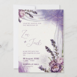 Invitación Diseño elegante de flor de lavanda blanca morada