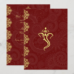 Invitación Diseño elegante de la boda de Vinayaka del rojo y