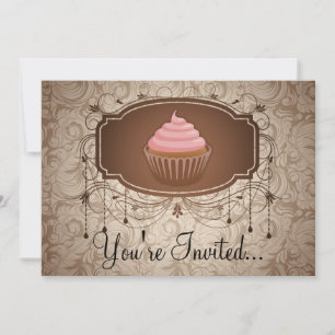 Invitación Diseño elegante de pastelito Mocha Damask