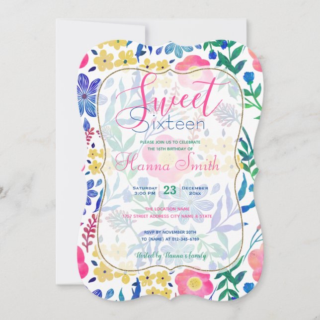Invitación Diseño elegante de pintura de mano con flores de c (Anverso)