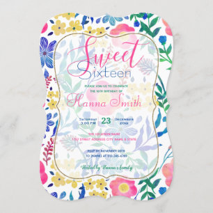 Invitación Diseño elegante de pintura de mano con flores de c