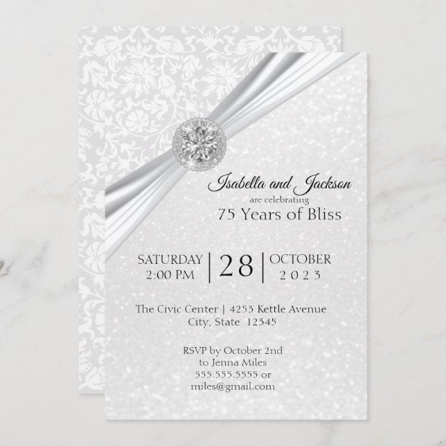 Invitación Diseño elegante del 75 aniversario de diamante (Anverso / Reverso)