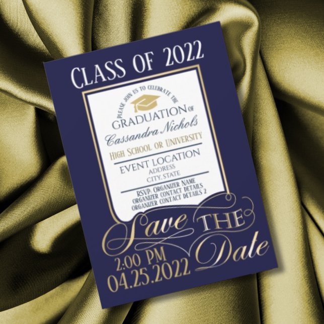 Invitación Diseño elegante, dorado, blanco y azul de graduaci (Elegant blue graduation invitation
)