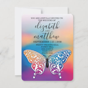 Invitación Diseño elegante minimalista de mariposa y puesta d
