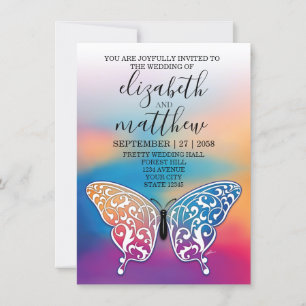 Invitación Diseño elegante minimalista de mariposa y puesta d