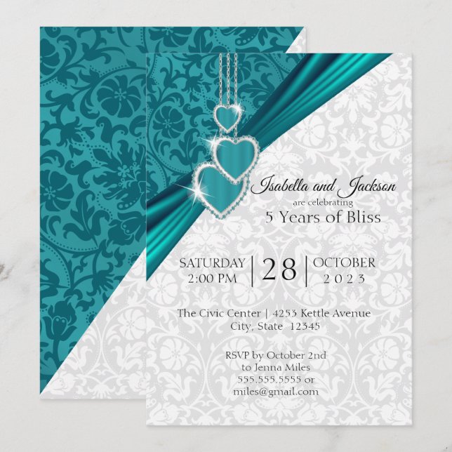 Invitación Diseño elegante para el 5to aniversario de bodas (Anverso / Reverso)