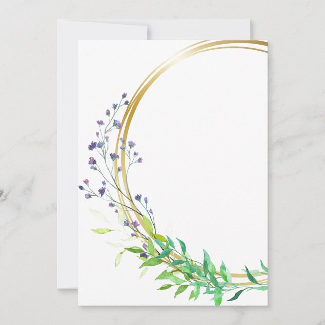 Invitación Diseño en blanco con flores azul spray (Anverso)