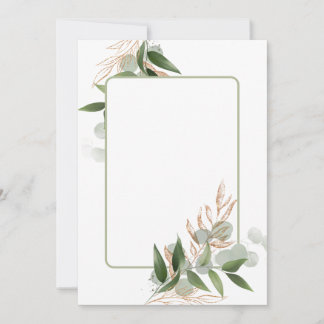 Invitación Diseño en blanco con rociado de hojas verde oliva