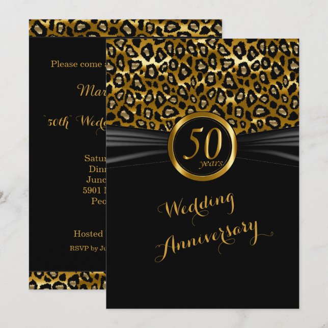 Invitación Diseño exótico de leopardo del 50º aniversario (Anverso / Reverso)