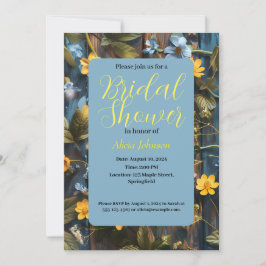 Invitación diseño floral azul y amarillo bonito