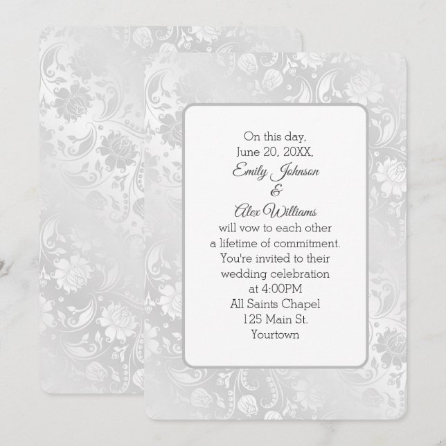 Invitación Diseño floral Boda Silver Shimmer (Anverso / Reverso)