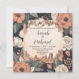 Invitación Diseño floral chic con acentos de coral y crema