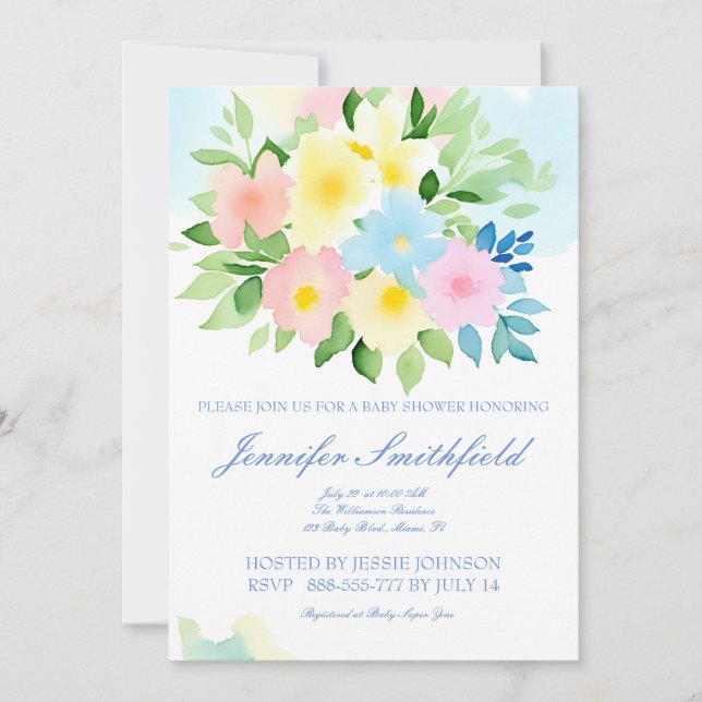 Invitación DISEÑO FLORAL de acuarela (Anverso)