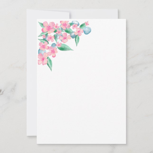 Invitación Diseño floral de acuarela rosa (Anverso)