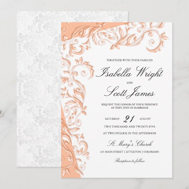 Invitación Diseño floral de bonito (Anverso / Reverso)