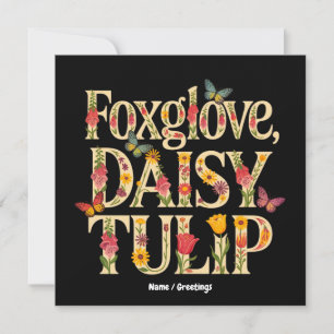 Invitación Diseño Floral de Digitalis Margarita Tulipán Flor 