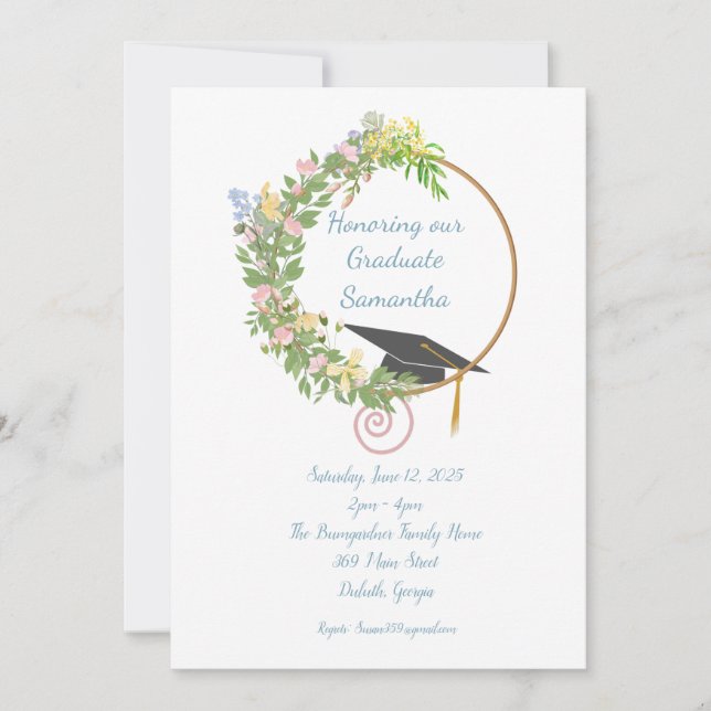 Invitación Diseño floral de fiesta de graduación con personal (Anverso)