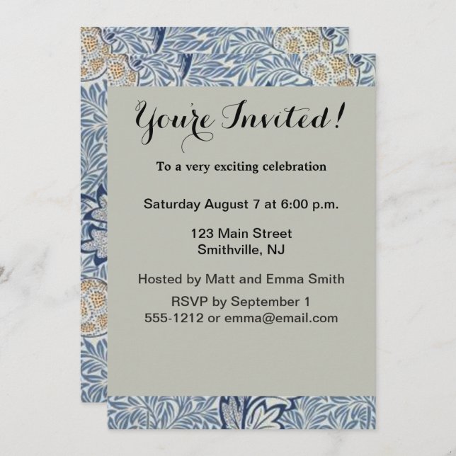 Invitación Diseño floral de flores William Morris Apple (Anverso / Reverso)