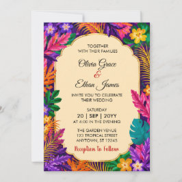 Invitación Diseño Floral de Hojas Tropicales Boda