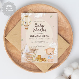 Invitación Diseño floral de oso blanco rosado moderno