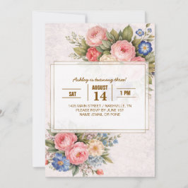 Invitación Diseño Floral de Rosa Vintage Rústica Personalizad