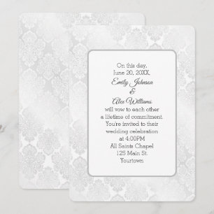 Invitación Diseño floral del Boda de damasco plateado