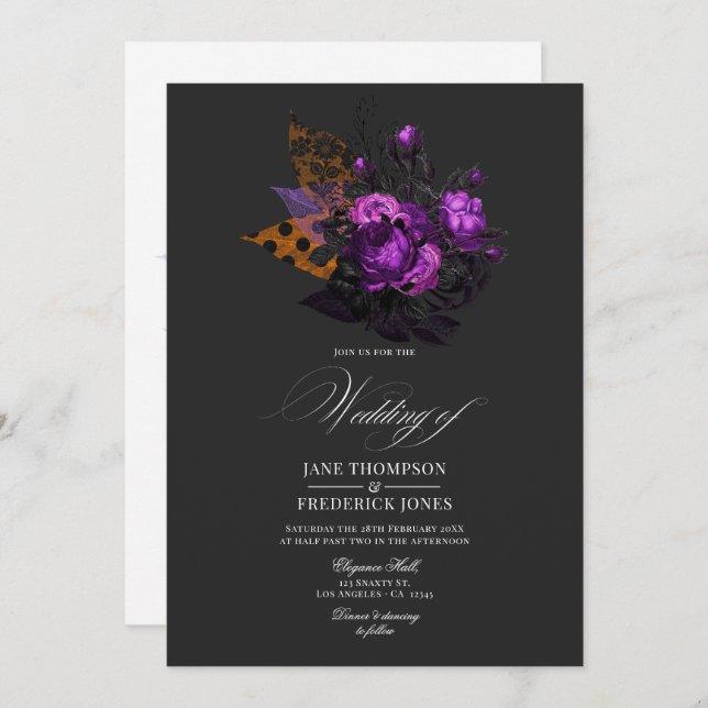 Invitación Diseño floral gótico romántico de Moda de Shabby (Anverso / Reverso)