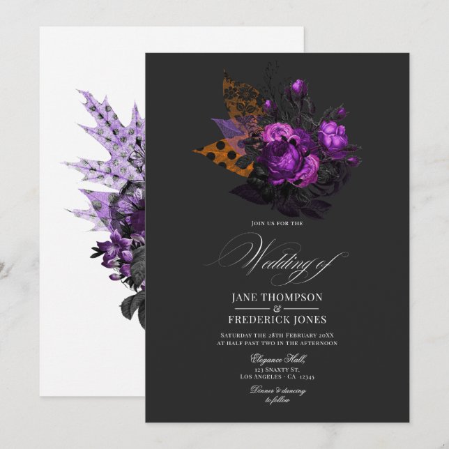 Invitación Diseño Floral Gótico Romántico Shabby-Chic (Anverso / Reverso)
